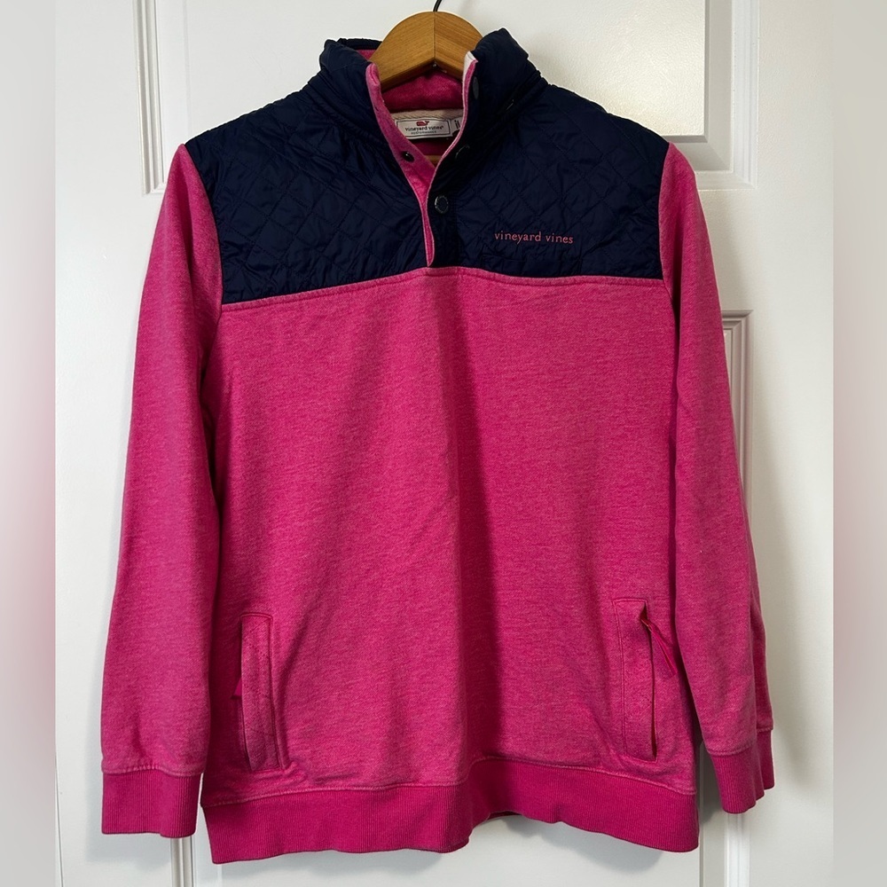 Vineyard Vines Shep Shirt Sweater with Hidden Hood Pink and Navy Jacket